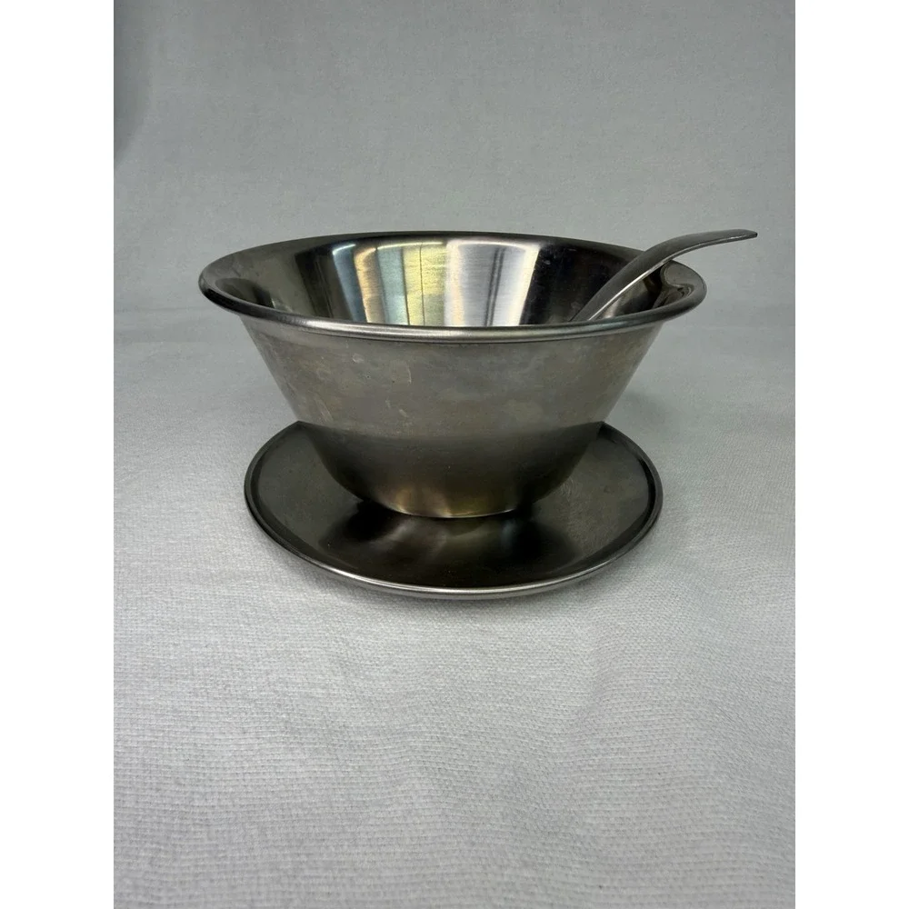 Vintage Leonard MCM Stainless Steel Gravy Boat Sauce Bowl Ladle Japan 18-8